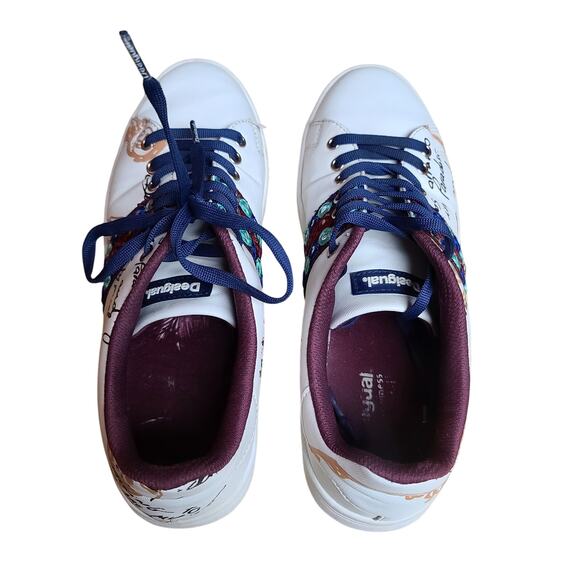 Desigual Cosmic Exotic Blanco Embellished White Blue Red Sneakers Shoes 9 - Picture 3 of 6